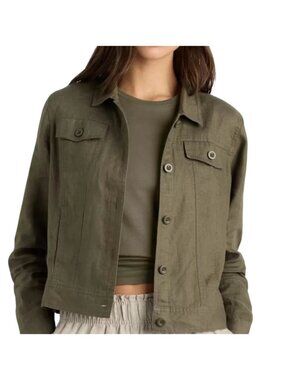 Quince Button Front European Linen Jacket Olive Green Size M NWT